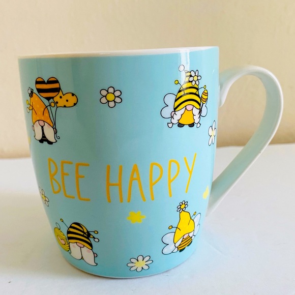 Coco + Lola Premium Collection Ceramic Coffee Tea Mug "Bee Happy" Blue Yellow - Picture 1 of 11